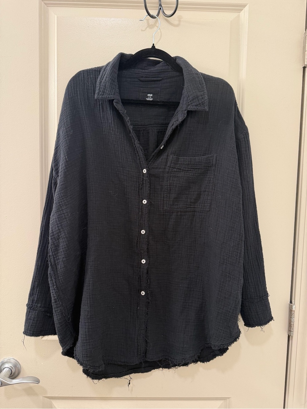 Aerie 100% Cotton Black Gauze Button Up Shirt Women’s Size L